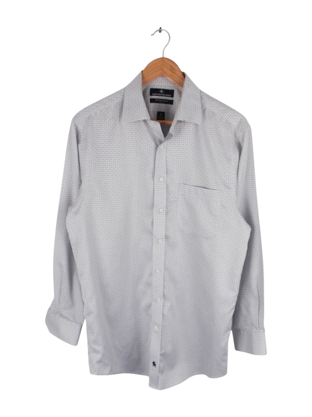 Hart‎ Schaffner Marx Dress Shirt White Blue Micro Check Oxford Size 15.5 33